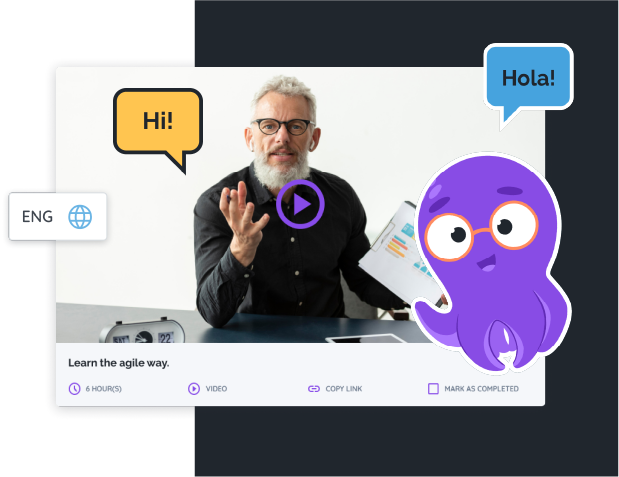 Learning path in BRAIN LMS with instructor delivering lessons in English or Spanish