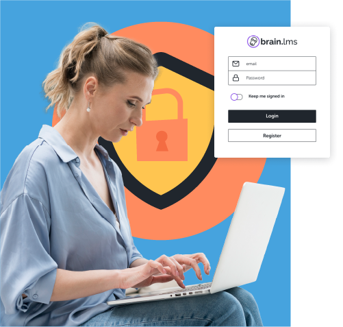 Woman logging in to BRAIN LMS, highlighting secure login and data protection